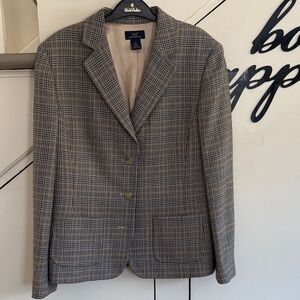 PRINCE of WALES plaid Brooks Brothers Shaped Wool Blazer GRAYS TAN IVORY - EUC